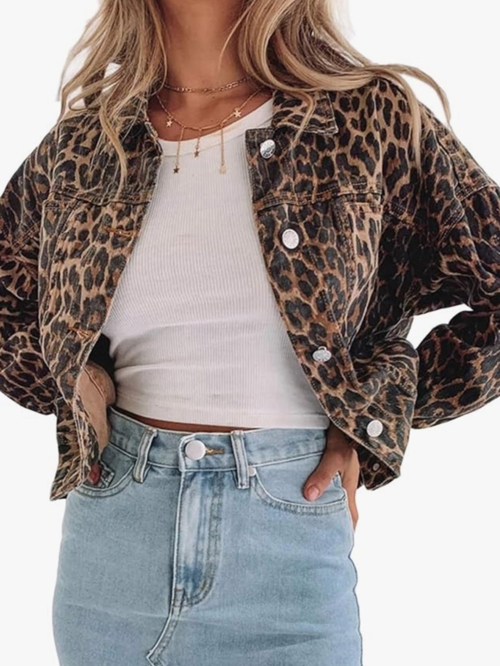 Women's Oversized Leopard Print Retro Shape Button-up Front Bomber Jacket